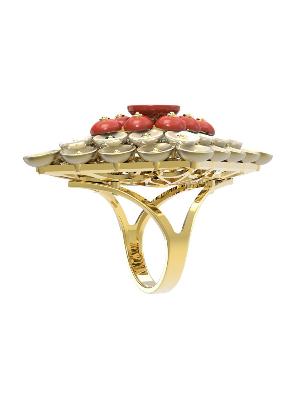 Кольцо из лимонного золота c агатом и перламутром