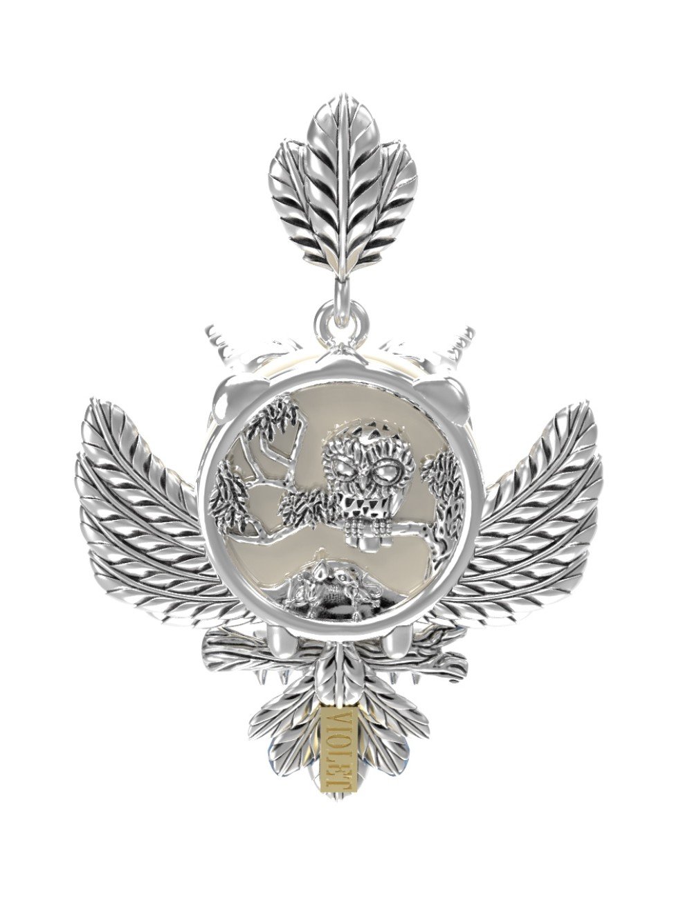 Подвеска из белого золота c эмалью и жемчугом