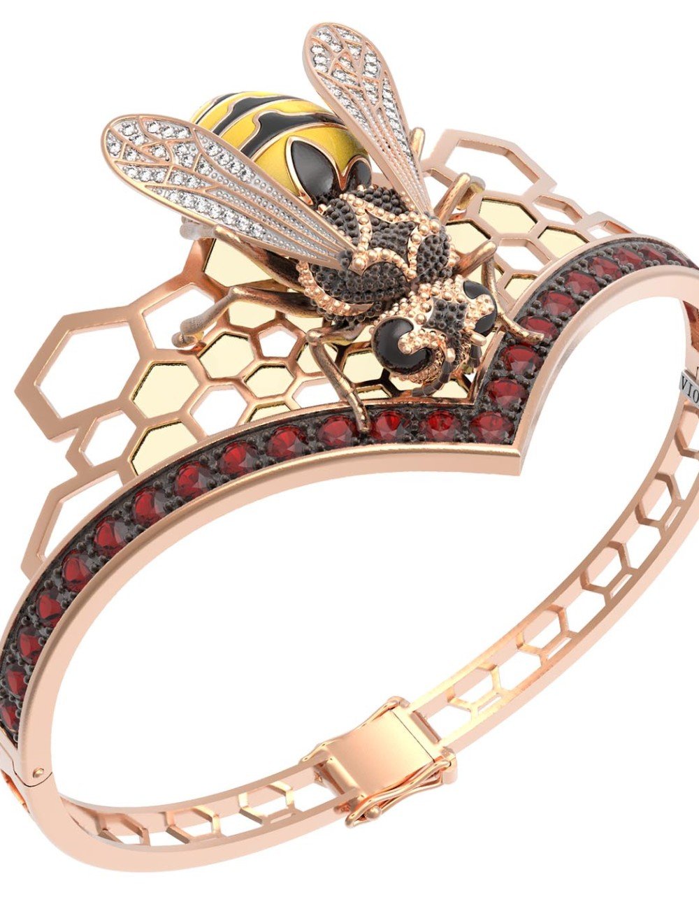 Браслет из золота c эмалью, фианитом, гранатом и эмалью