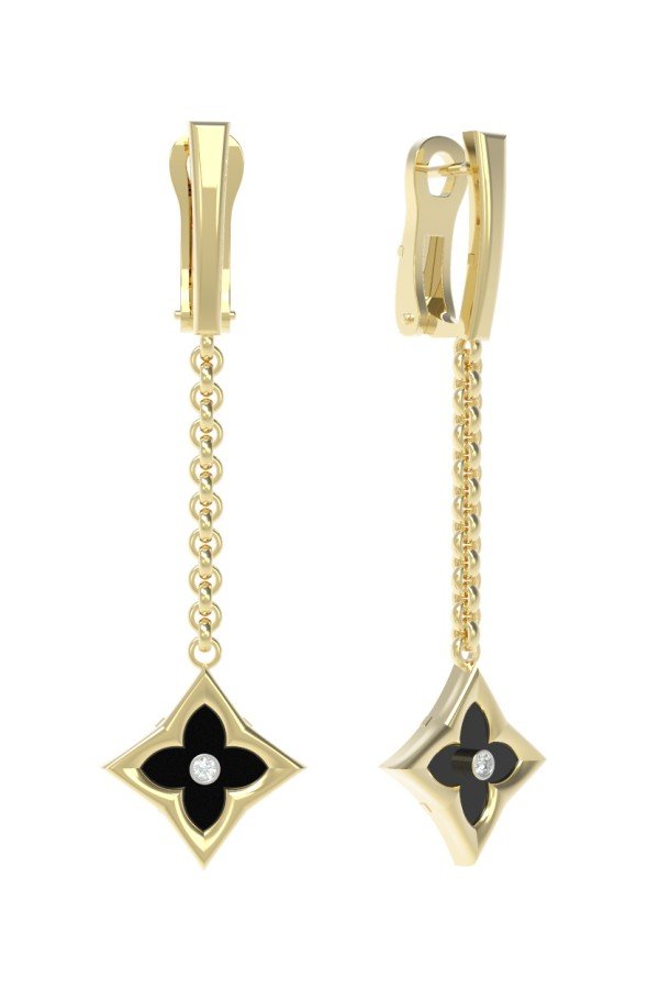 Серьги из лимонного золота c бриллиантами и ониксом