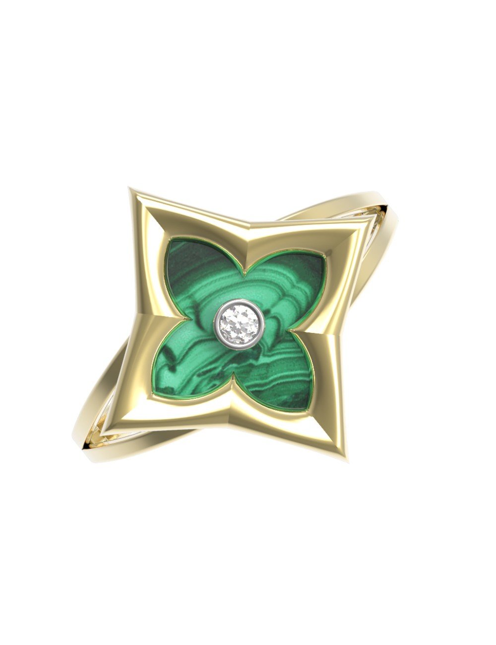 Кольцо из лимонного золота c бриллиантами и малахитом