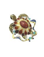 Подвеска из лимонного золота c эмалью, фианитом, гранатом и янтарём