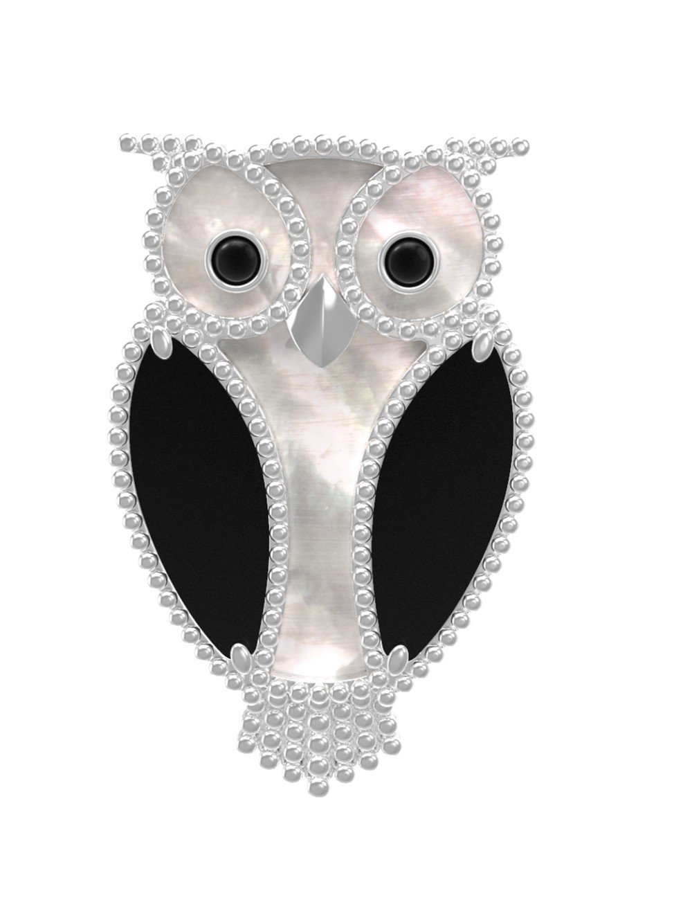 Брошь из белого золота c эмалью, ониксом и перламутром