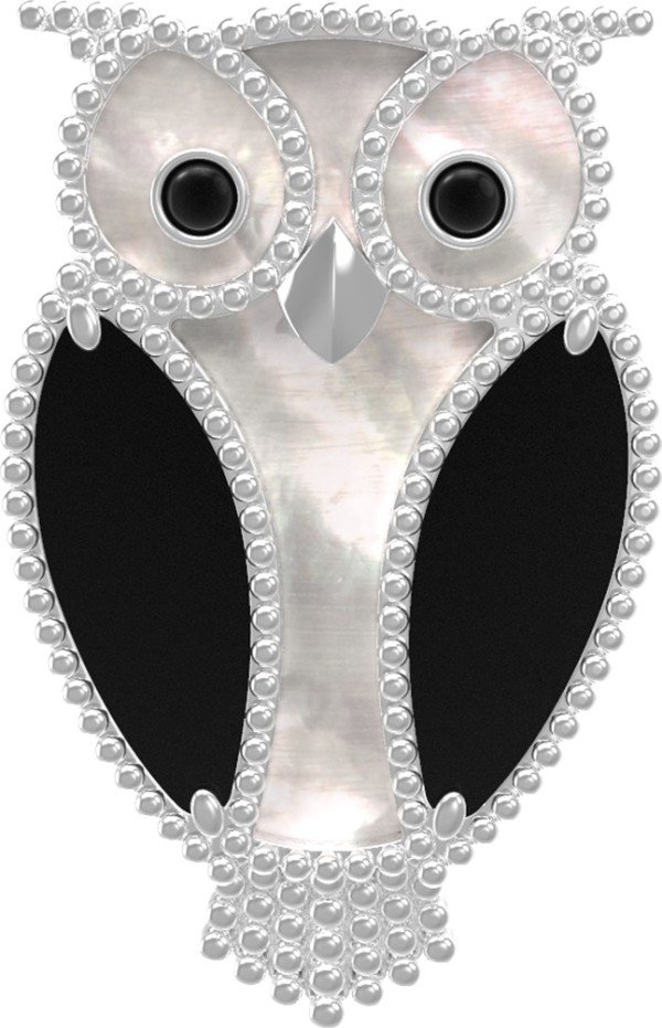 Брошь из белого золота c эмалью, ониксом и перламутром