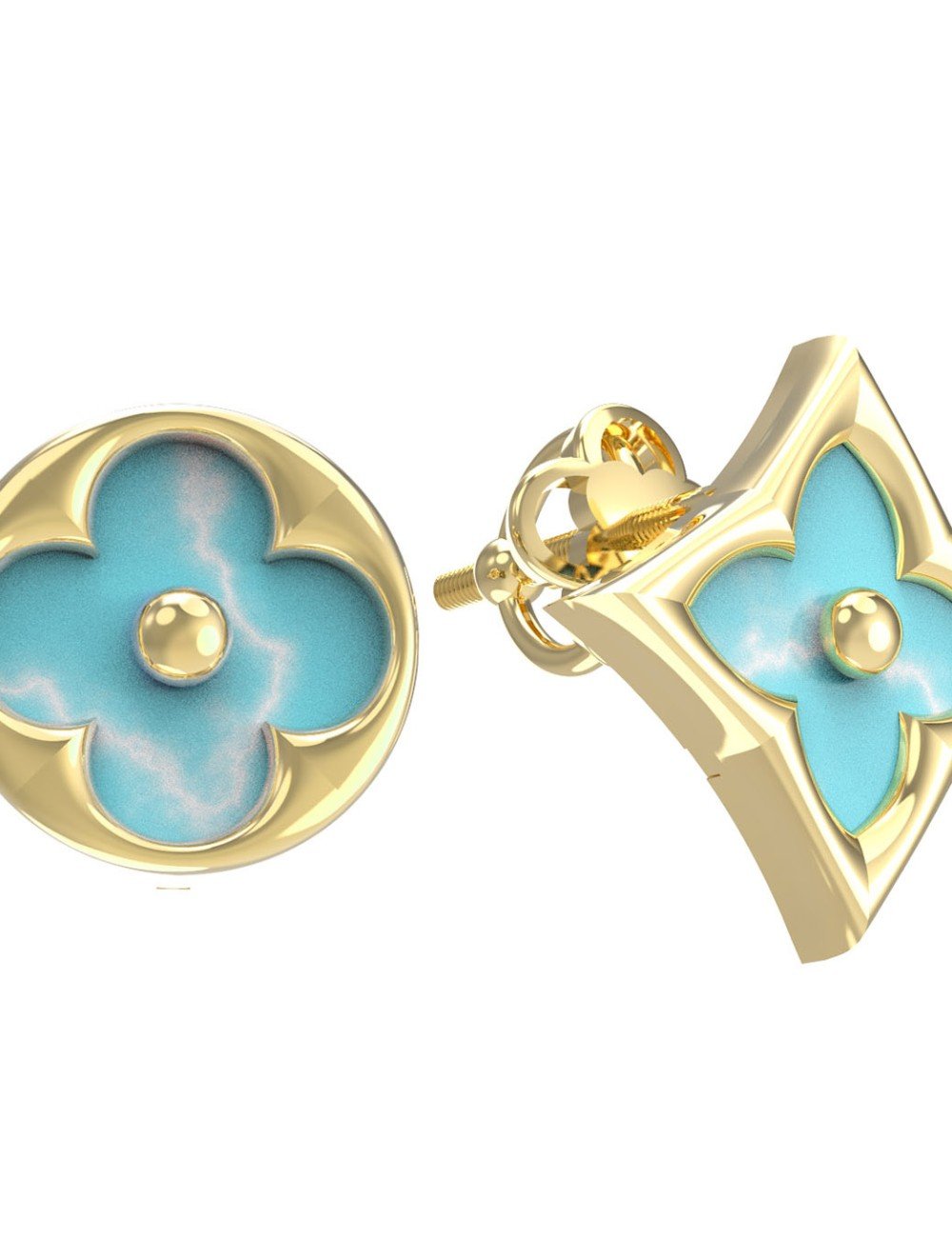 Серьги из лимонного золота c бирюзой