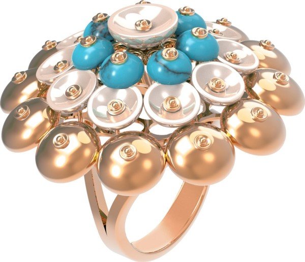Кольцо из золота c бирюзой и перламутром