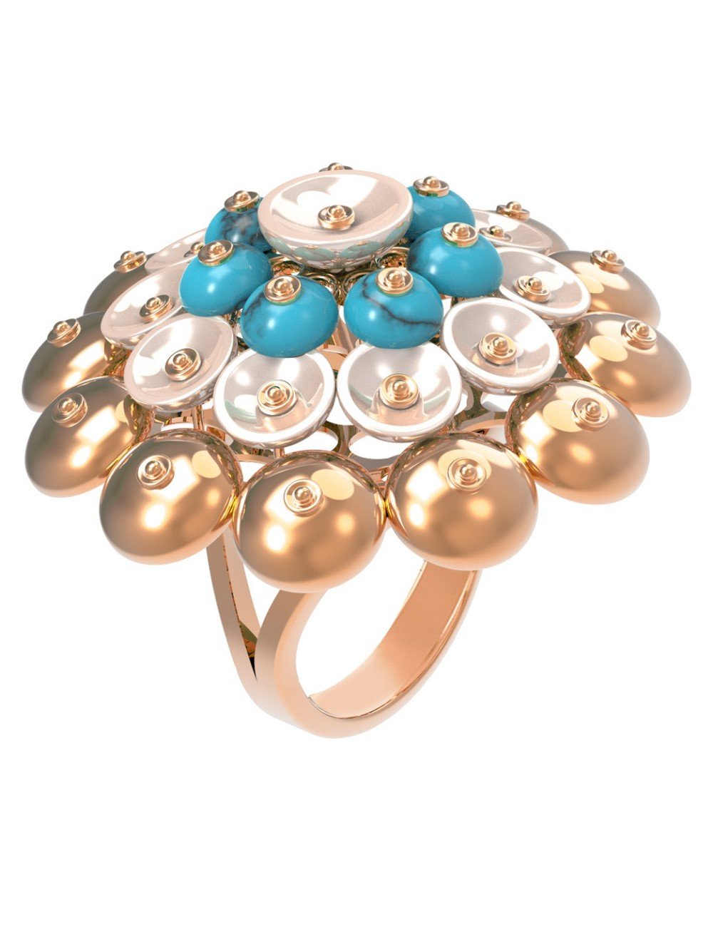 Кольцо из золота c бирюзой и перламутром