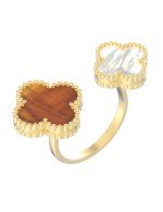 Кольцо из лимонного золота c тигровым глазом и перламутром