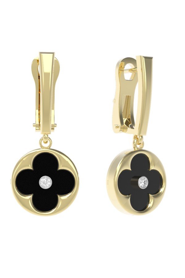 Серьги из лимонного золота c бриллиантами и ониксом