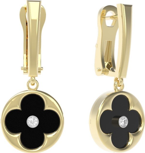 Серьги из лимонного золота c бриллиантами и ониксом