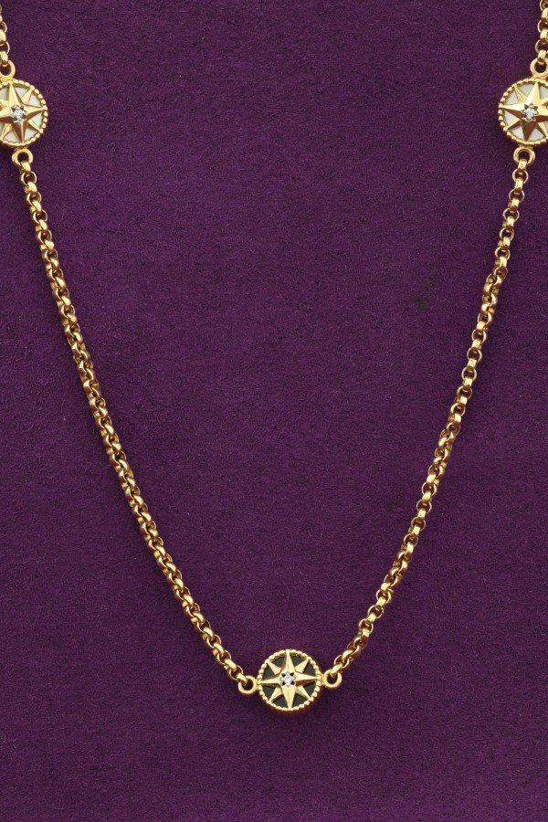 Колье из лимонного золота c бриллиантами, ониксом и перламутром