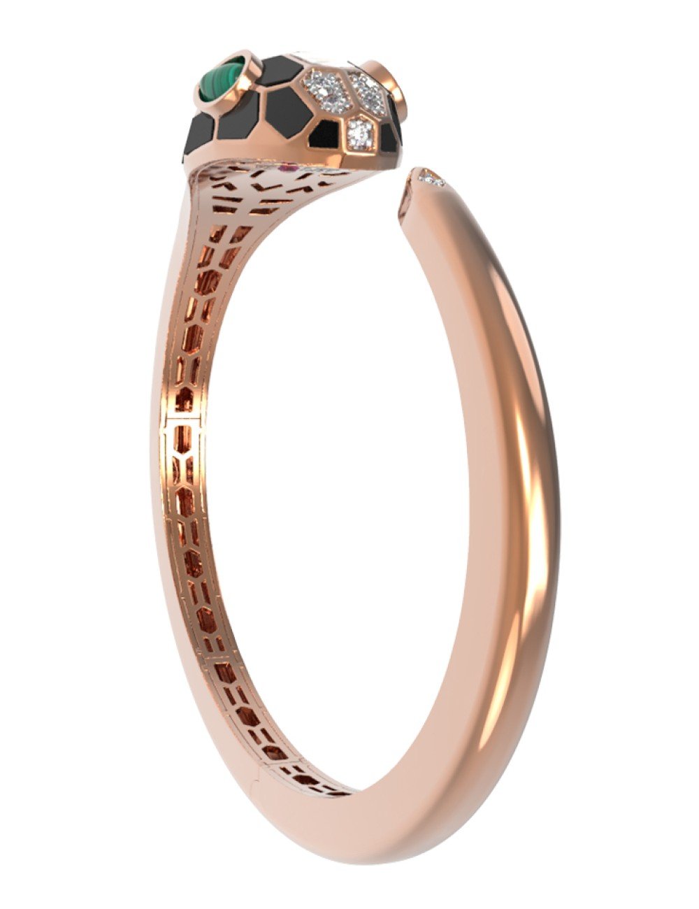 Браслет из золота c бриллиантами, рубином, ониксом, малахитом и перламутром