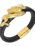 Браслет из лимонного золота c бриллиантами и кожаным шнурком