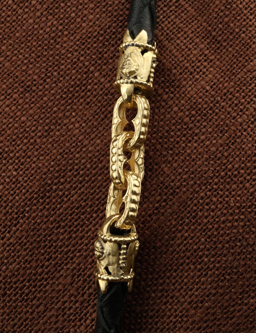 Гайтан из лимонного золота c кожаным шнурком