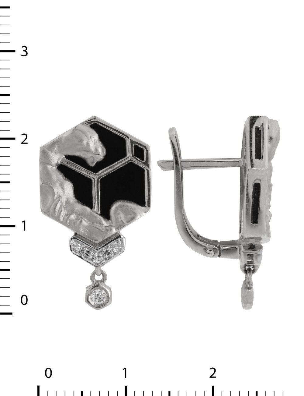 Серьги из белого золота c бриллиантами и ониксом