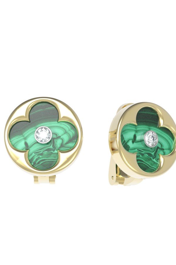 Серьги из лимонного золота c бриллиантами и малахитом