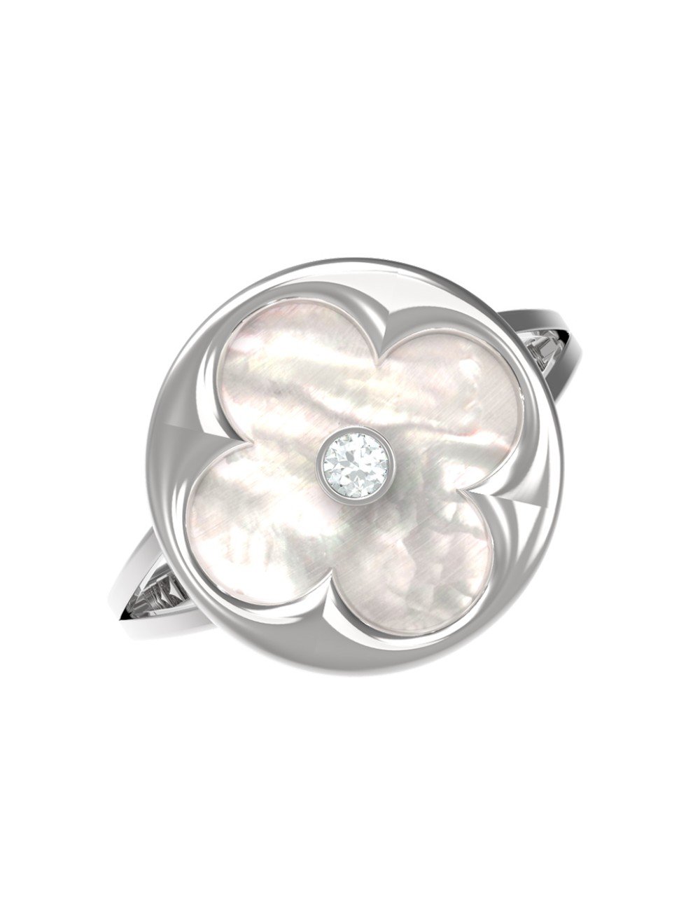 Кольцо из белого золота c бриллиантами и перламутром