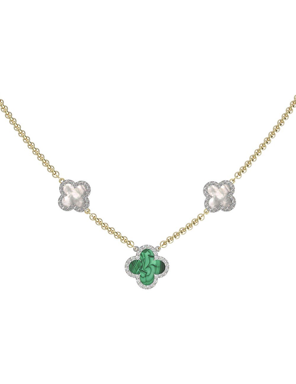 Колье из лимонного золота c бриллиантами, малахитом и перламутром