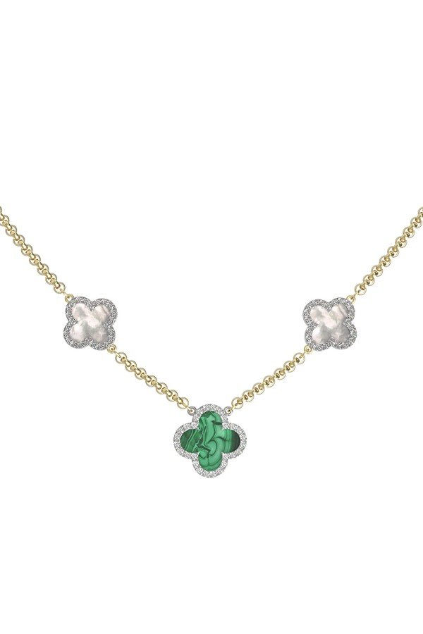 Колье из лимонного золота c бриллиантами, малахитом и перламутром