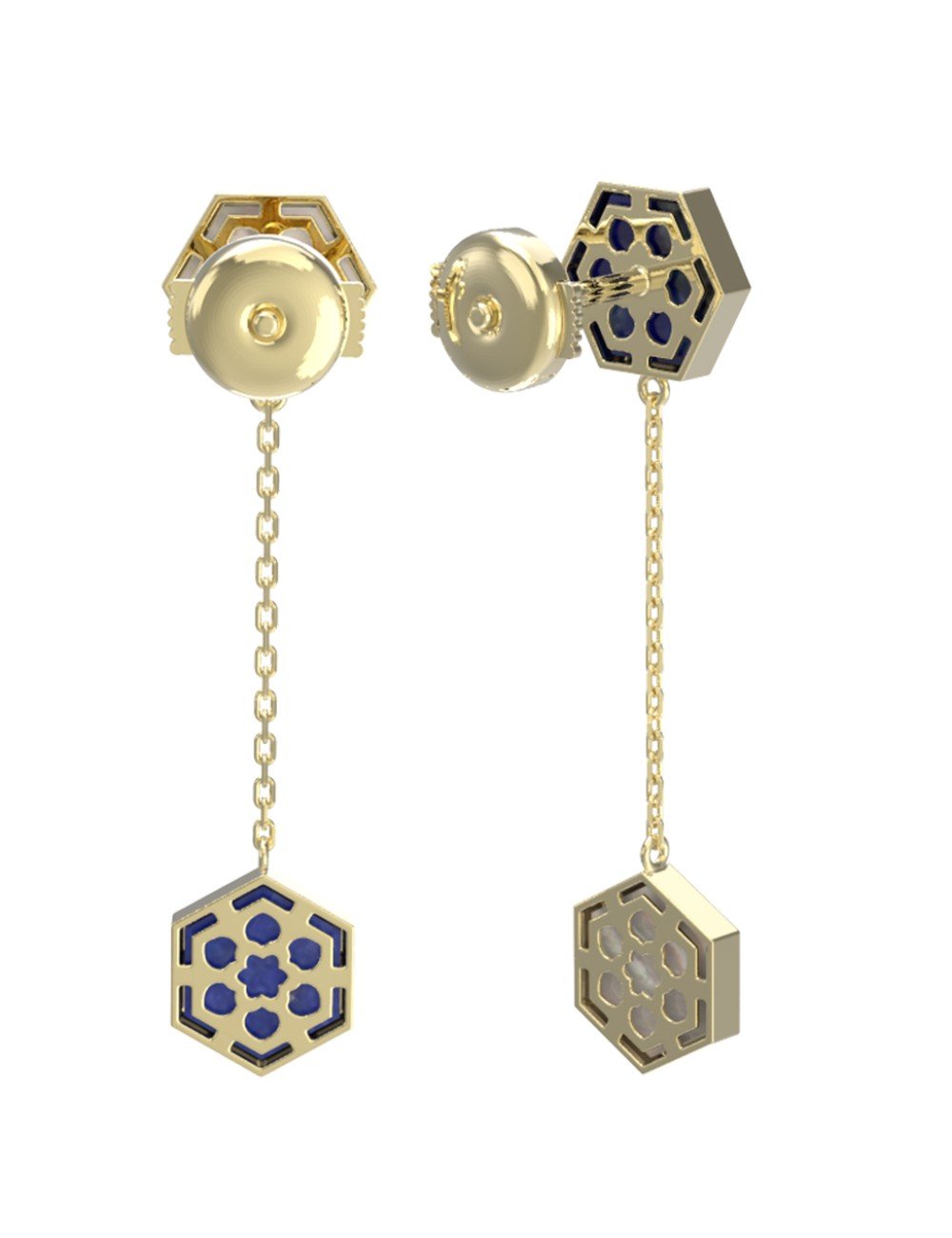 Серьги из лимонного золота c лазуритом и перламутром