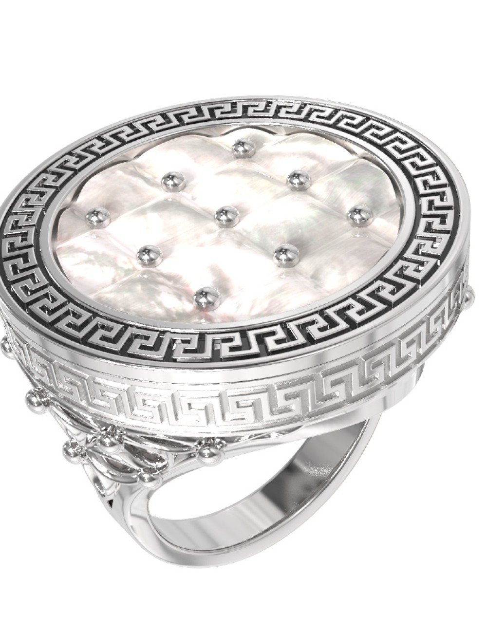 Кольцо из белого золота c эмалью и перламутром