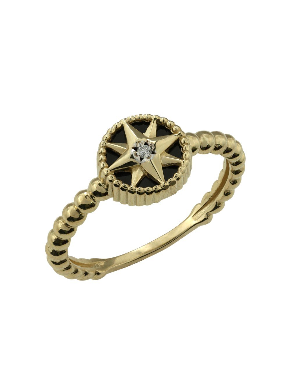 Кольцо из лимонного золота c бриллиантами и ониксом