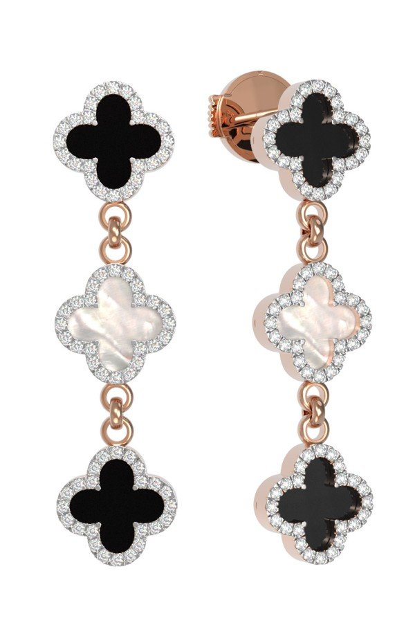 Серьги из золота c бриллиантами, ониксом и перламутром