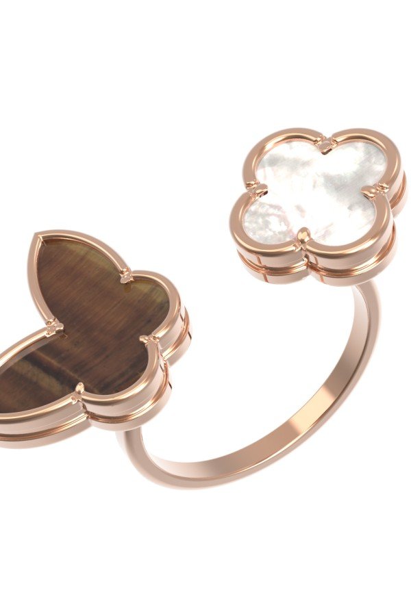 Кольцо из золота c тигровым глазом и перламутром