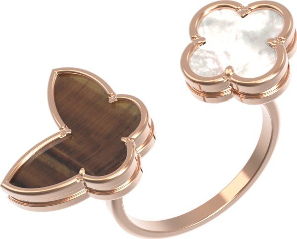 Кольцо из золота c тигровым глазом и перламутром