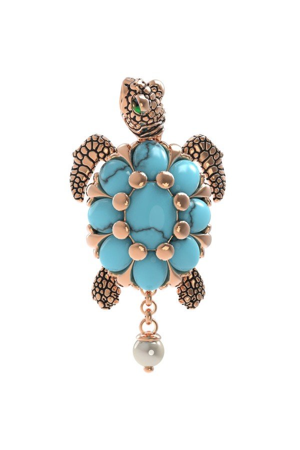 Подвеска из золота c эмалью, жемчугом и бирюзой