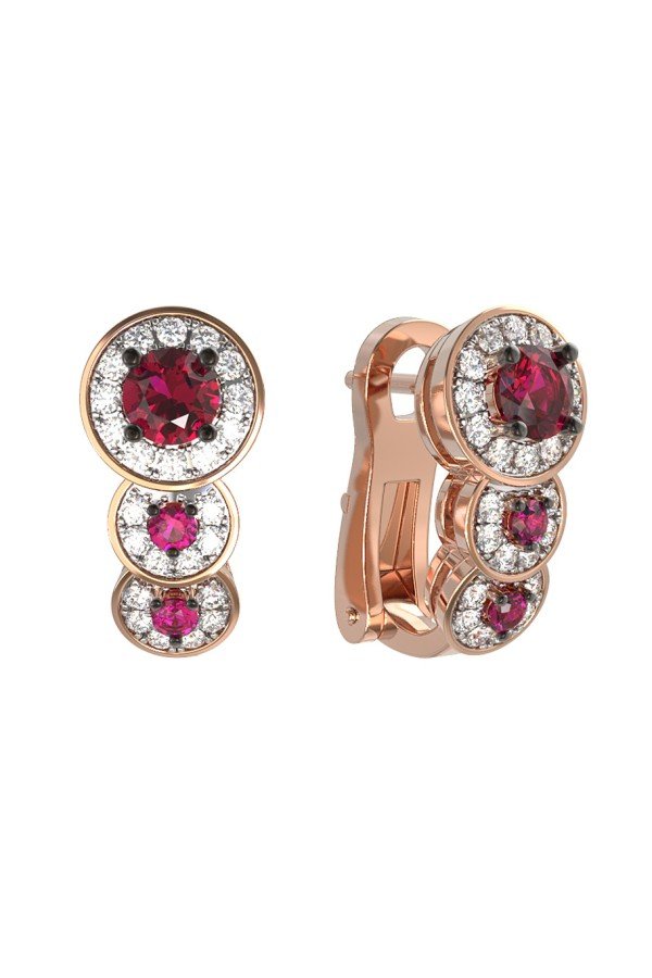 Серьги из золота c бриллиантами и рубином