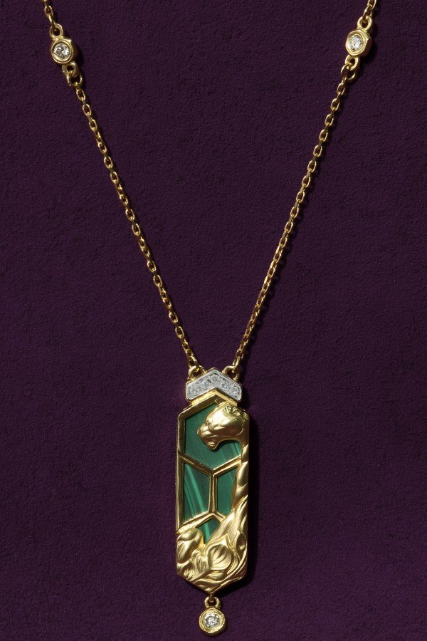 Колье из лимонного золота c бриллиантами и малахитом