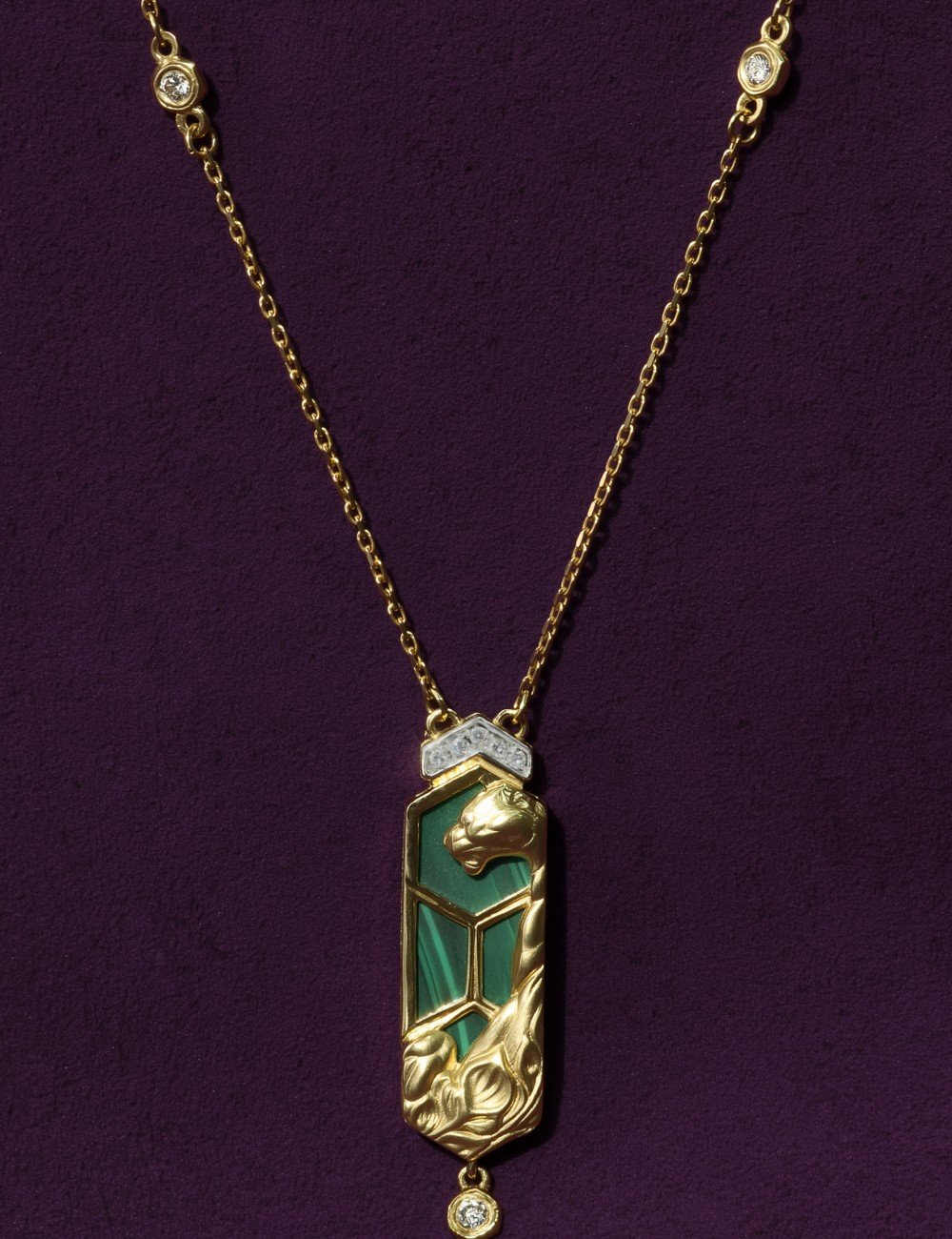 Колье из лимонного золота c бриллиантами и малахитом