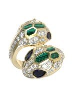 Кольцо из лимонного золота c бриллиантами, сапфиром и малахитом