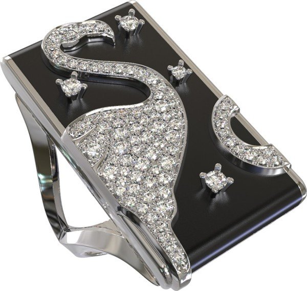 Кольцо из белого золота c бриллиантами и ониксом