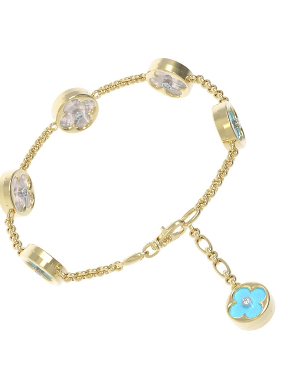Браслет из лимонного золота c бриллиантами, бирюзой и перламутром