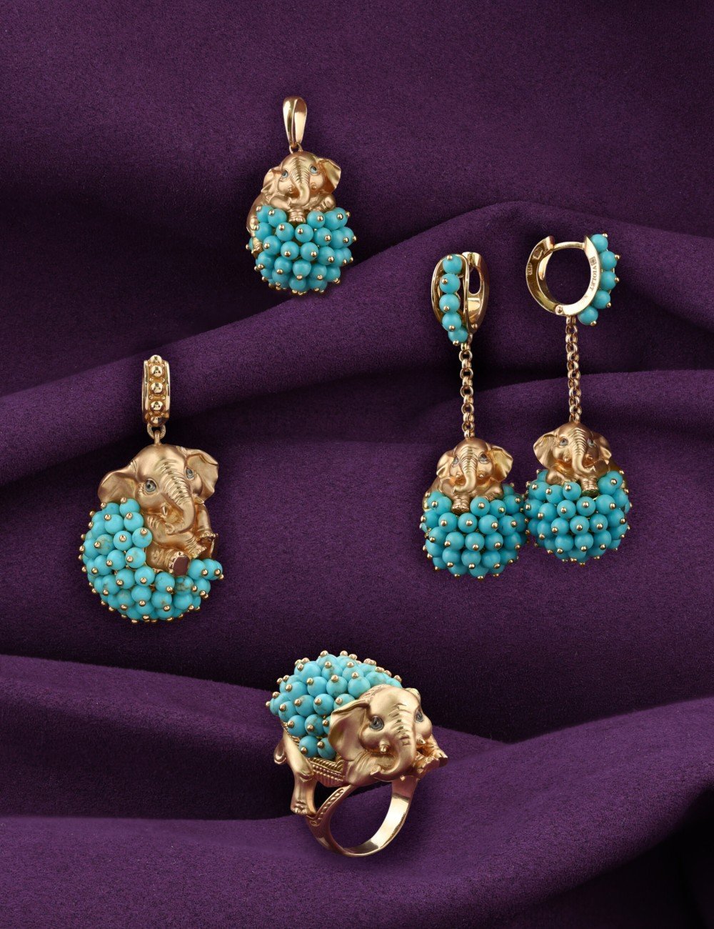 Кольцо из золота c эмалью и бирюзой