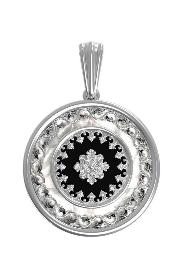 Подвеска из белого золота c ониксом и перламутром