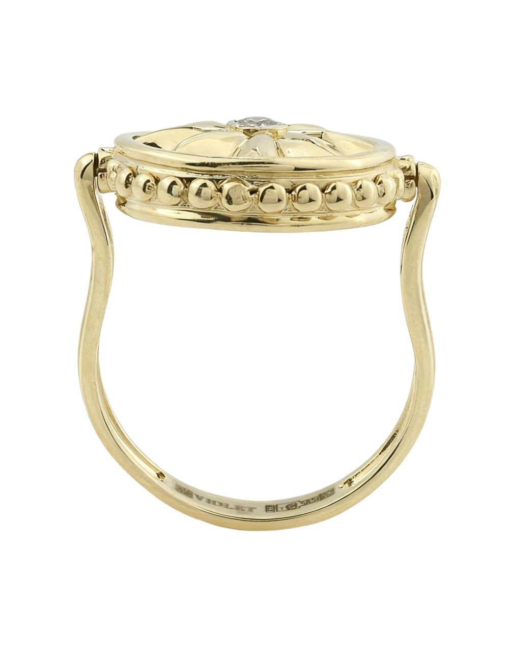 Кольцо из лимонного золота c бриллиантами, лазуритом и перламутром