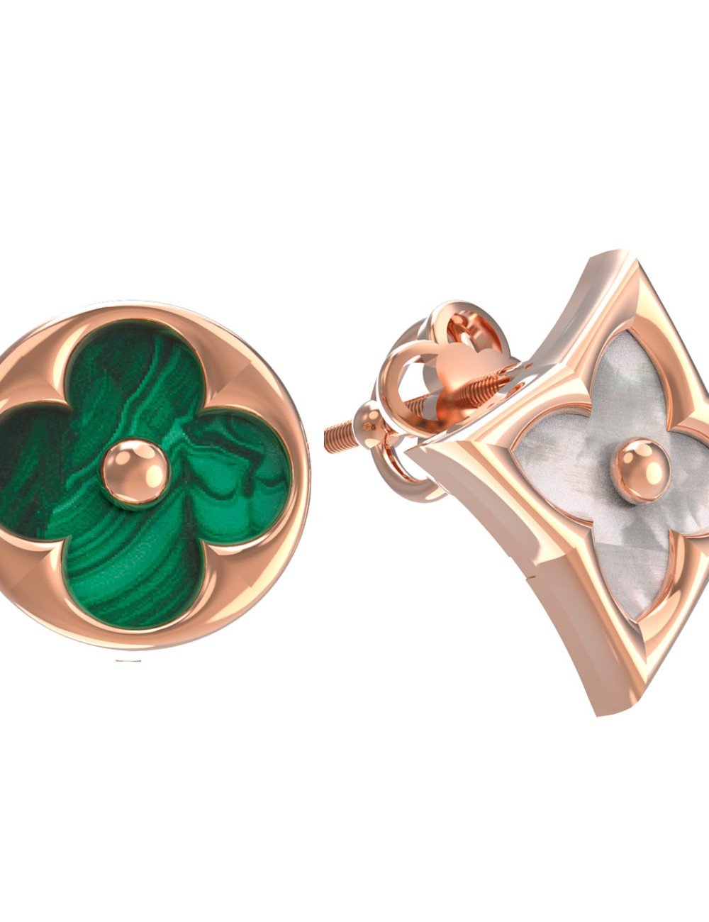 Серьги из золота c малахитом и перламутром