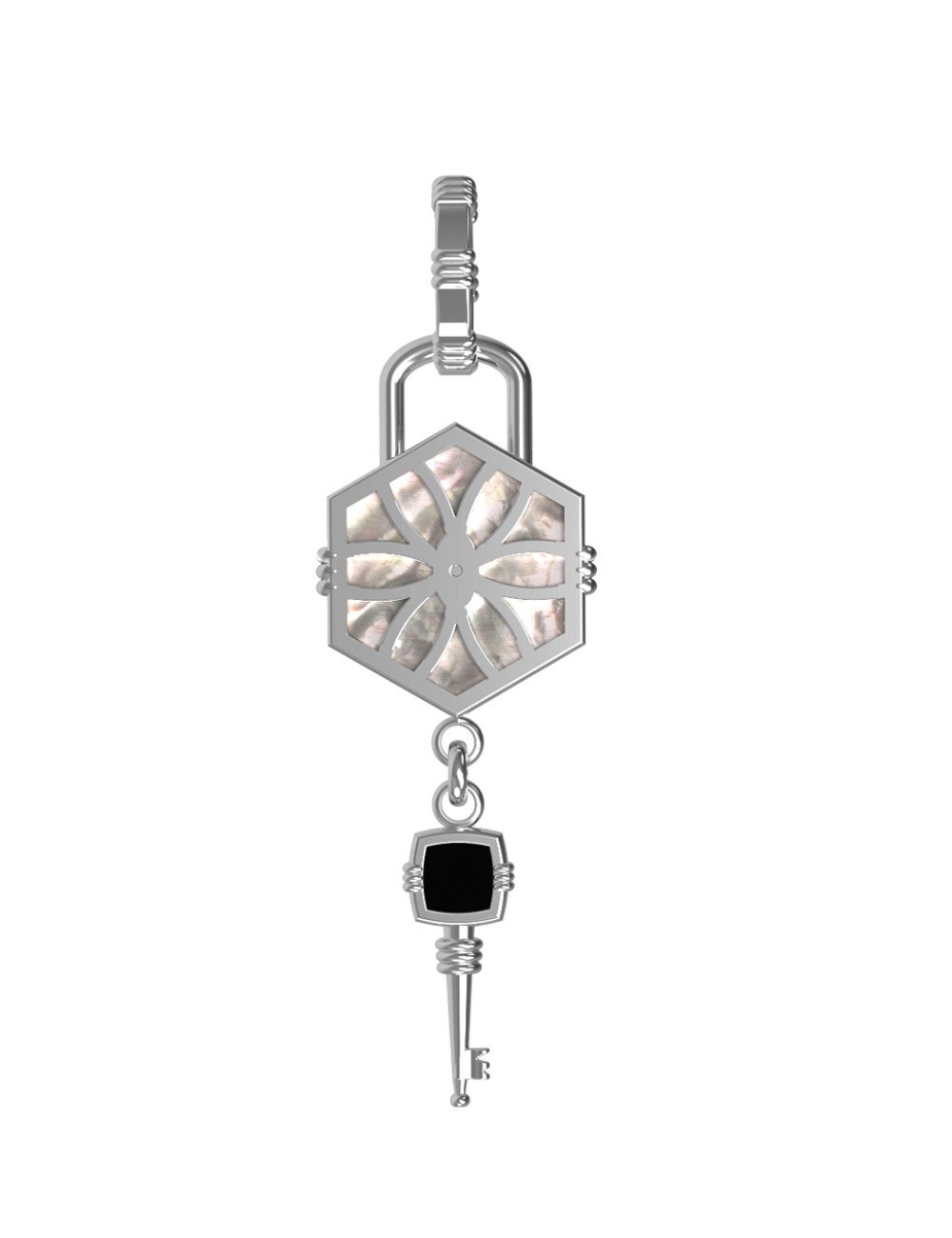 Подвеска из белого золота c ониксом и перламутром