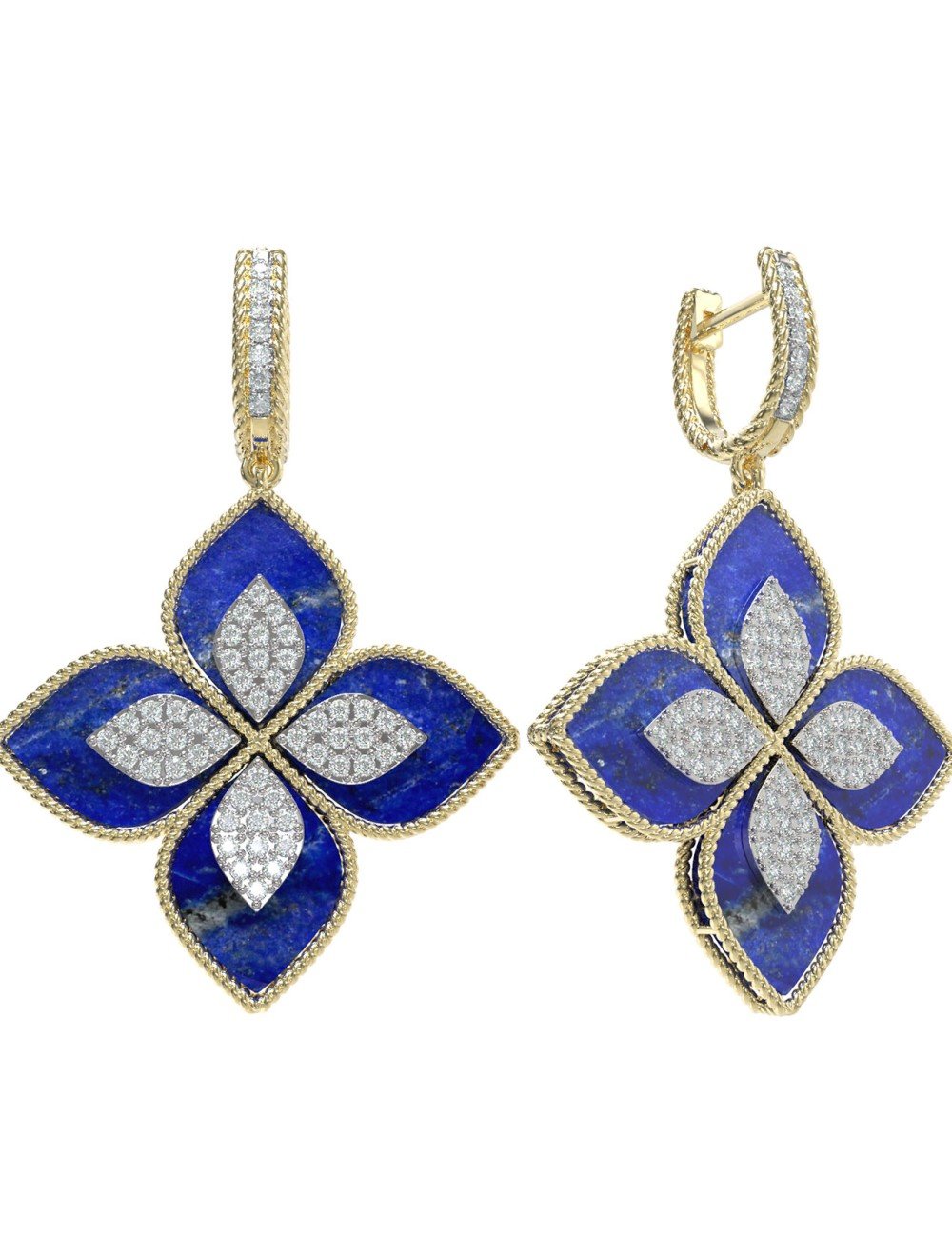 Серьги из лимонного золота c бриллиантами и лазуритом