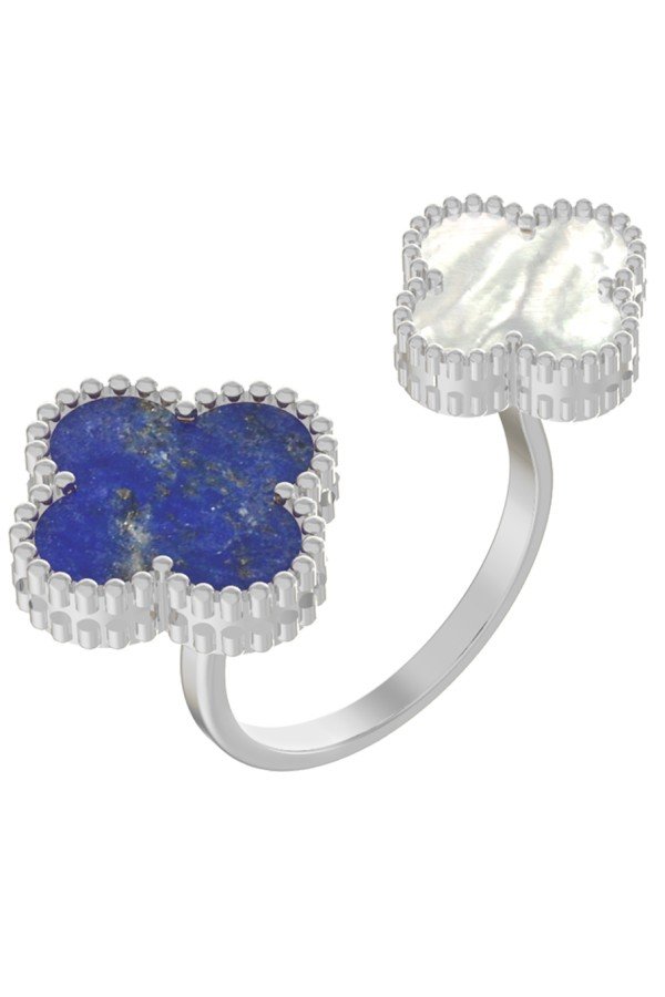 Кольцо из белого золота c лазуритом и перламутром