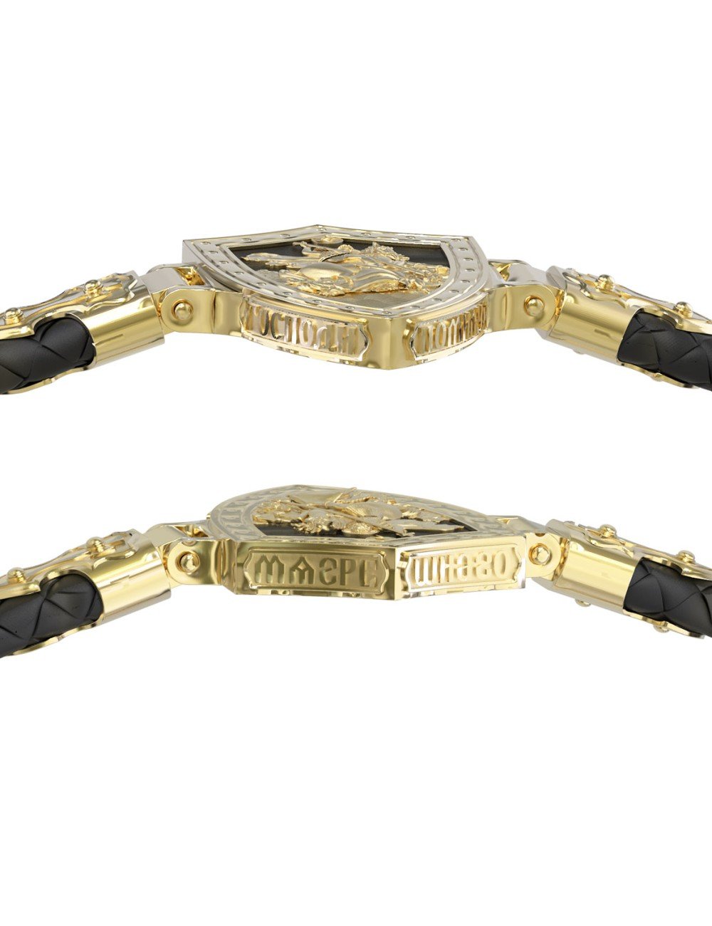 Браслет из лимонного золота c шнурком и ониксом