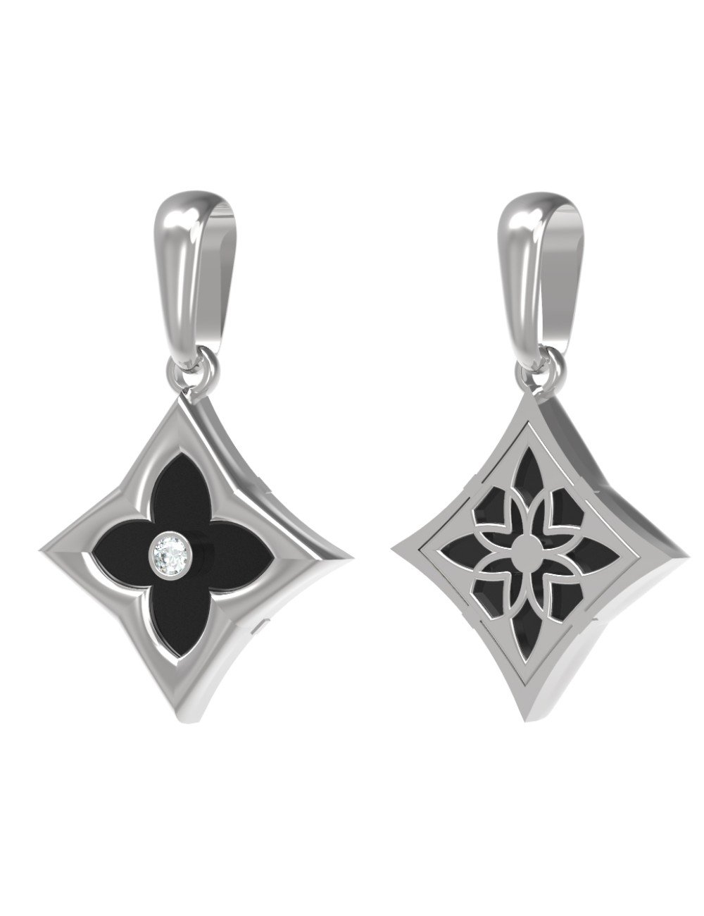 Подвеска из белого золота c бриллиантами и ониксом