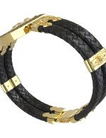 Браслет из лимонного золота c эмалью, шнурком и ониксом