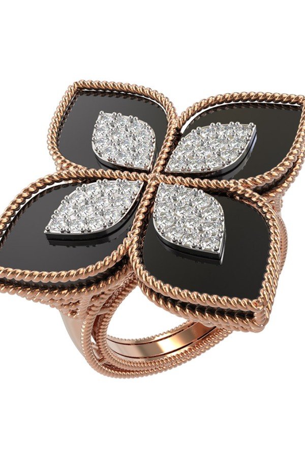 Кольцо из золота c бриллиантами и ониксом