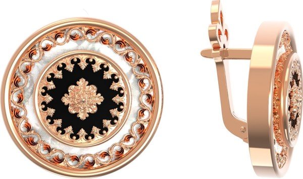 Серьги из золота c ониксом и перламутром