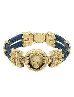 Браслет из лимонного золота c эмалью, бриллиантами, кожаным шнурком и ониксом