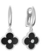 Серьги из белого золота c бриллиантами и ониксом